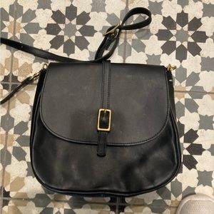 Clare V black leather saddle bag